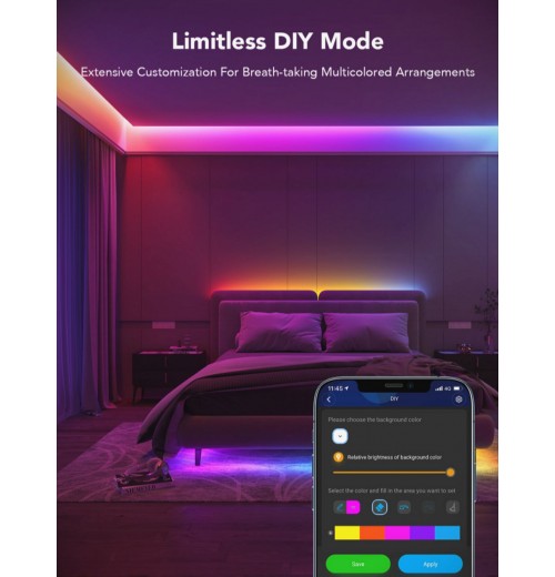 RGBIC Basic LED Strip Lights with Bluetooth & APP Control (1*10m) for Customizable Illumination